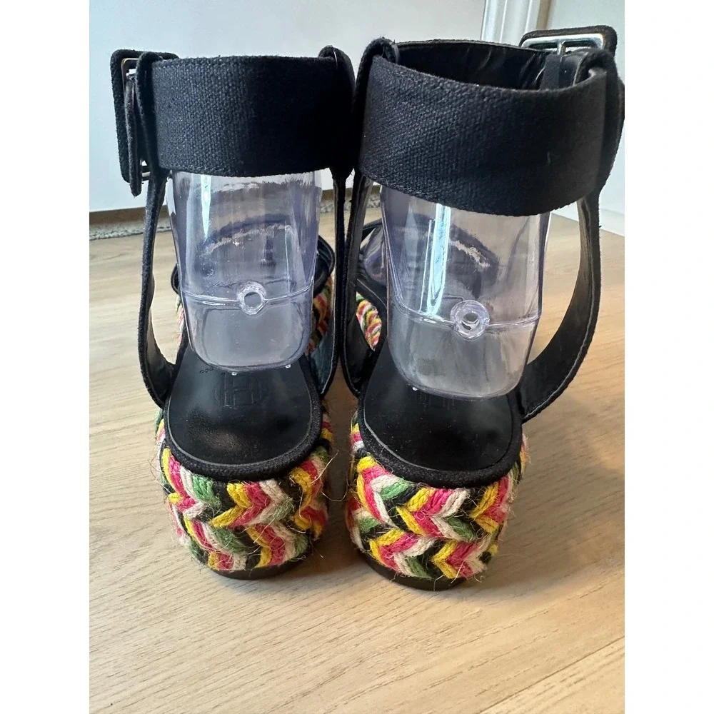 House of‎ Harlow 1960 Black Multi Color Woven Espadrille Platform Sandals 8.5